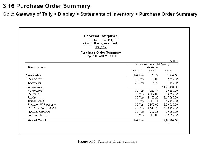 Purchase Order Summery Report @Tally.ERP 9